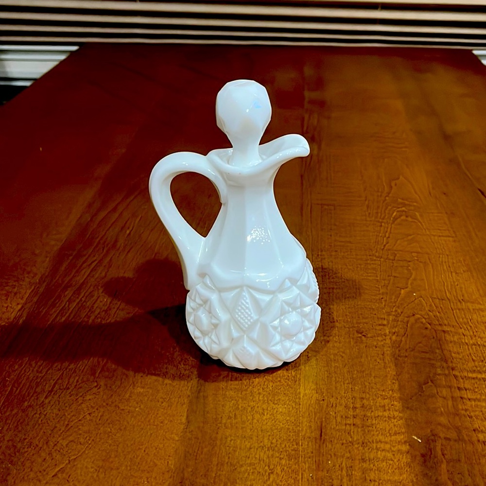 Vintage White Milk Glass Diamond Cut Picture/Vase Cruet Westmoreland Old Quilt